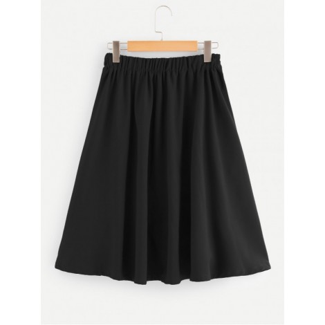 Single Breasted Elastic Waist Skirt