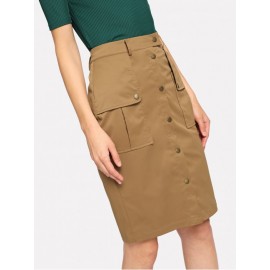 Flap Pocket Button Up Pencil Utility Skirt