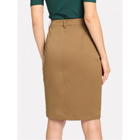 Flap Pocket Button Up Pencil Utility Skirt