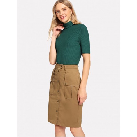 Flap Pocket Button Up Pencil Utility Skirt