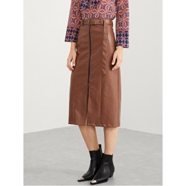 Zip Front Waist Belted Skirt