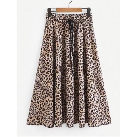 Leopard Print Drawstring Skirt