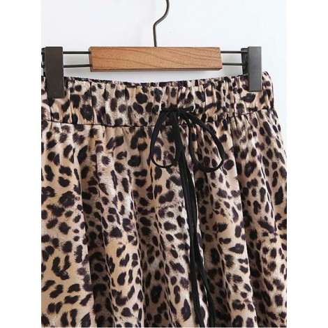 Leopard Print Drawstring Skirt