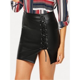 Lace Up Front Zip Back Skirt