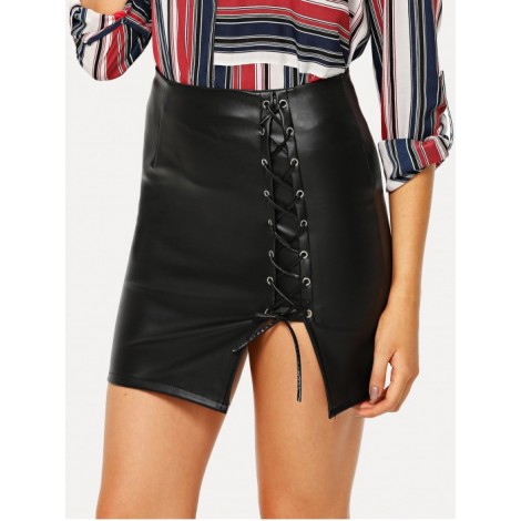 Lace Up Front Zip Back Skirt