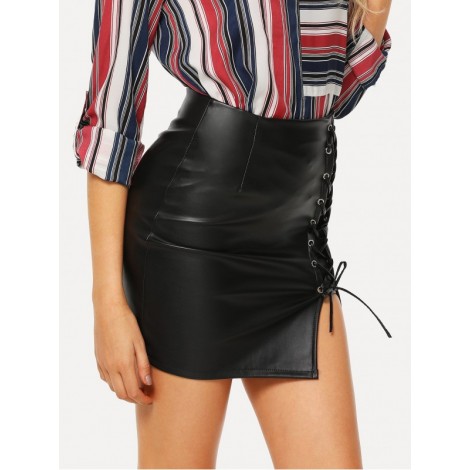 Lace Up Front Zip Back Skirt