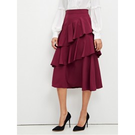 Layered Ruffle Trim Solid Skirt