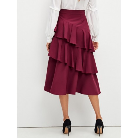 Layered Ruffle Trim Solid Skirt