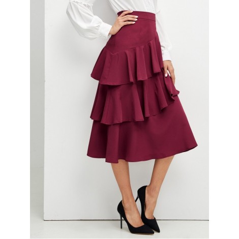 Layered Ruffle Trim Solid Skirt