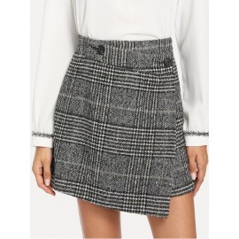 Wales Check Asymmetric Hem Skirt