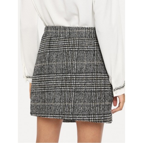 Wales Check Asymmetric Hem Skirt