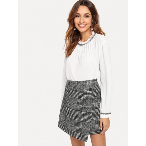 Wales Check Asymmetric Hem Skirt