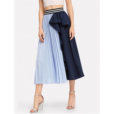 Ruffle Trim Striped Panel Skirt