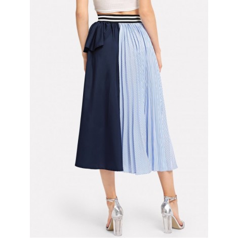 Ruffle Trim Striped Panel Skirt