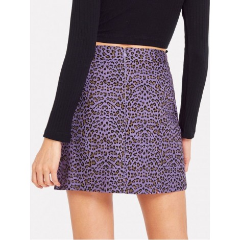 Leopard Print Zip Back Skirt