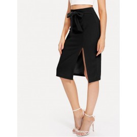 Tie Waist Split Pencil Skirt