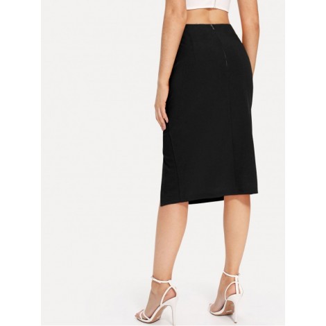 Tie Waist Split Pencil Skirt