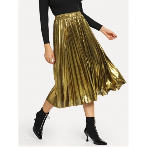 Metallic Pleated Skirt