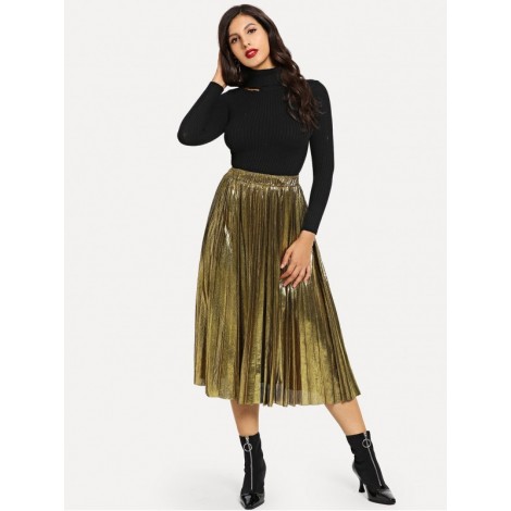 Metallic Pleated Skirt