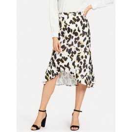 Wide Waistband Leopard Print Skirt