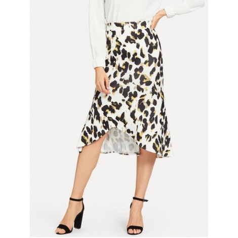 Wide Waistband Leopard Print Skirt