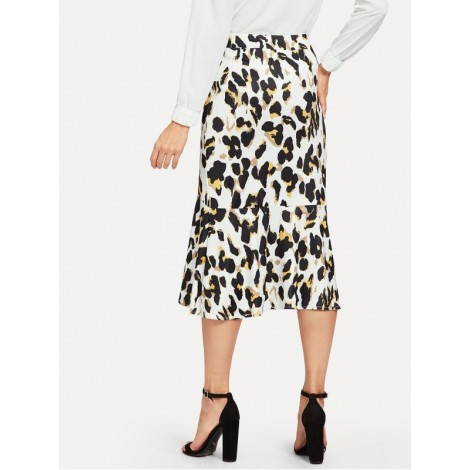 Wide Waistband Leopard Print Skirt