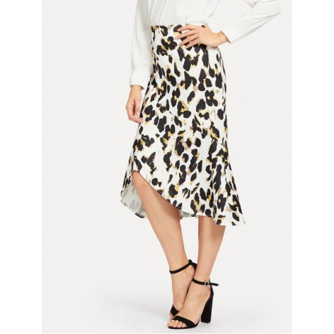 Wide Waistband Leopard Print Skirt