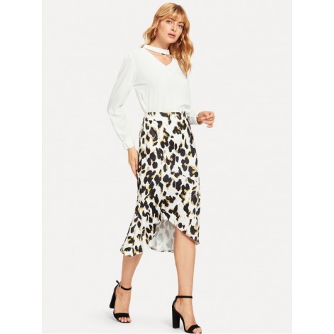 Wide Waistband Leopard Print Skirt