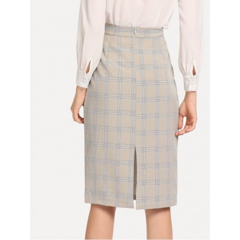 Button Through Plaid Skirt