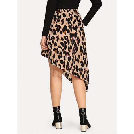 Asymmetric Leopard Wrap Skirt