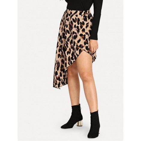 Asymmetric Leopard Wrap Skirt