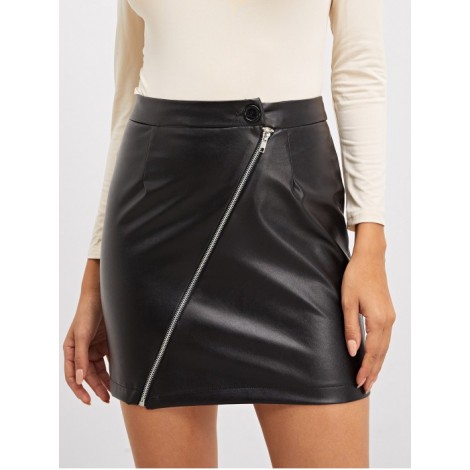 Zip Front PU Bodycon Skirt