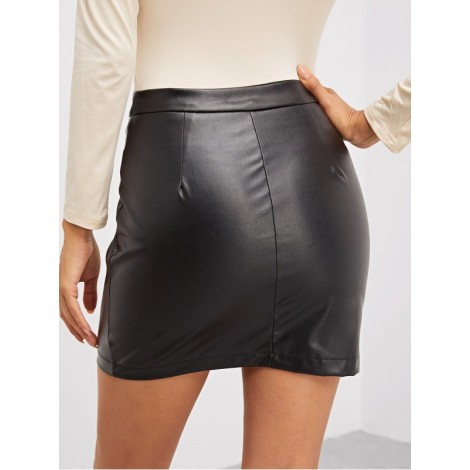 Zip Front PU Bodycon Skirt