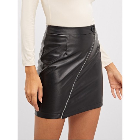 Zip Front PU Bodycon Skirt