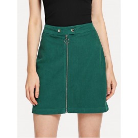 Exposed Zip Front Corduroy Skirt