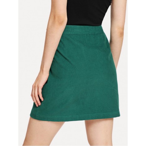 Exposed Zip Front Corduroy Skirt