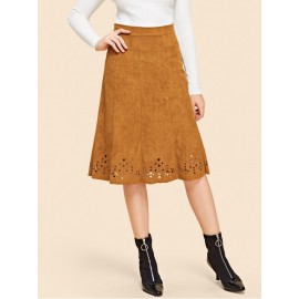 Laser Cut Hem Suede Skirt