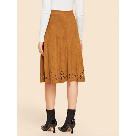 Laser Cut Hem Suede Skirt