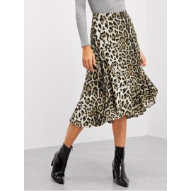 Leopard Print Ruffle Trim Skirt