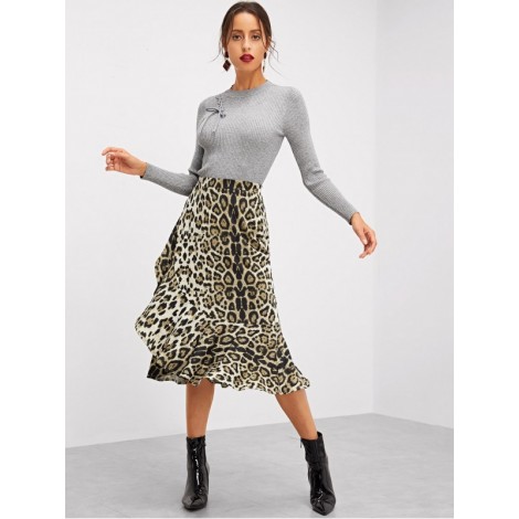 Leopard Print Ruffle Trim Skirt