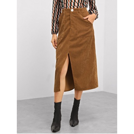 Pocket Patched Slit Cord Skirt