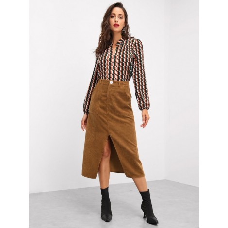 Pocket Patched Slit Cord Skirt