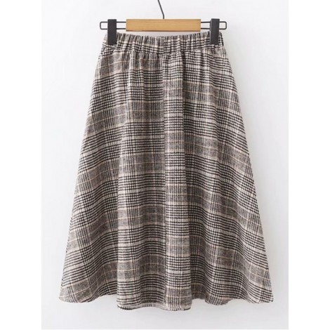 Knot & Button Detail Plaid Skirt