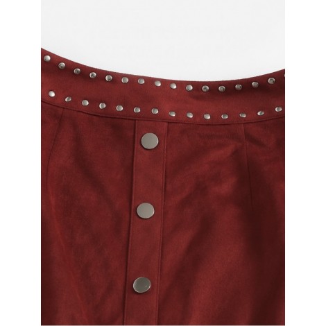 Zip Back Slit Hem Buttoned Skirt