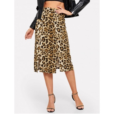 Split Cheetah Print Skirt