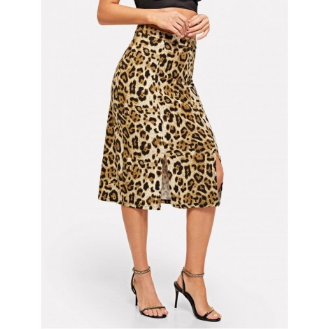 Split Cheetah Print Skirt