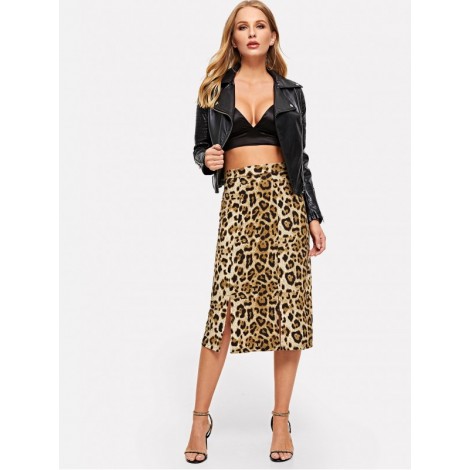 Split Cheetah Print Skirt