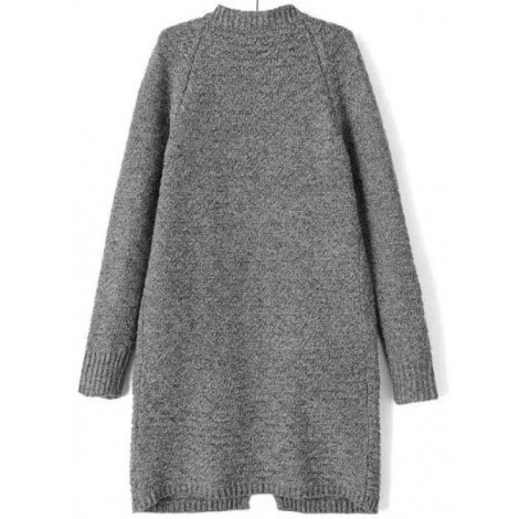 Grey Stand Collar Long Sleeve Knit Cardigan