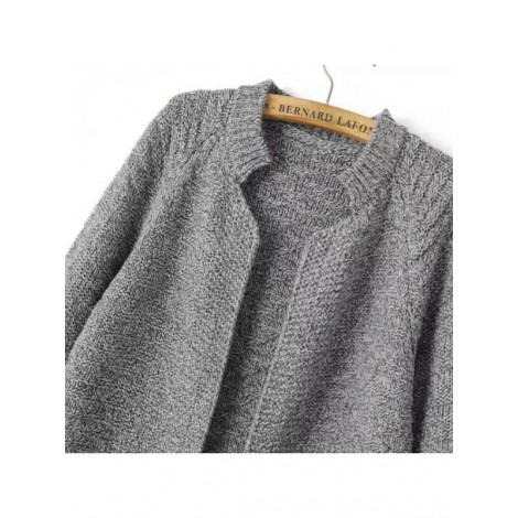 Grey Stand Collar Long Sleeve Knit Cardigan