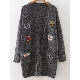 Mixed Patch Marled Knit Long Cardigan With Pockets